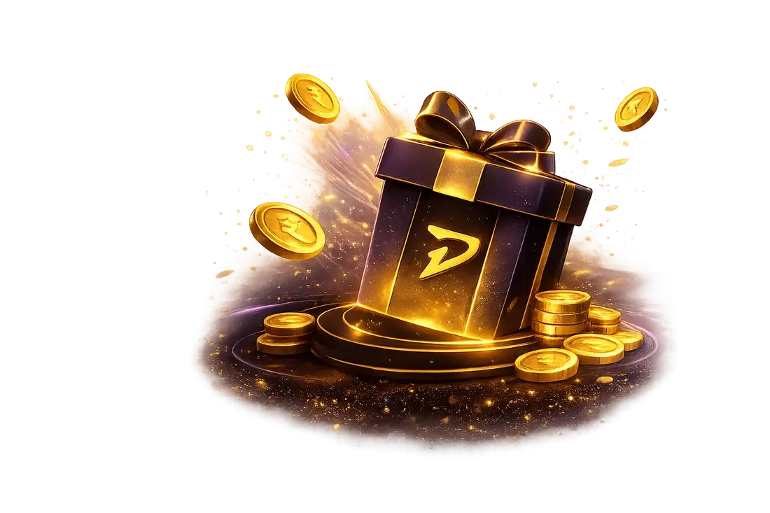 DiuWin welcome bonus reward box surrounded by gold coins